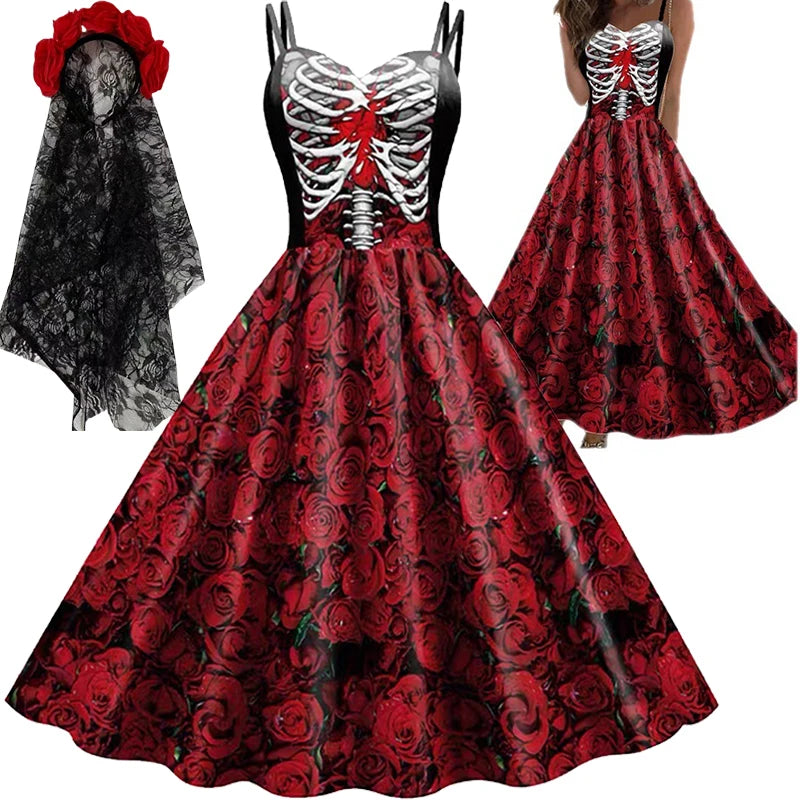 Robe Dos Nu Imprimé Tête de Mort Femme