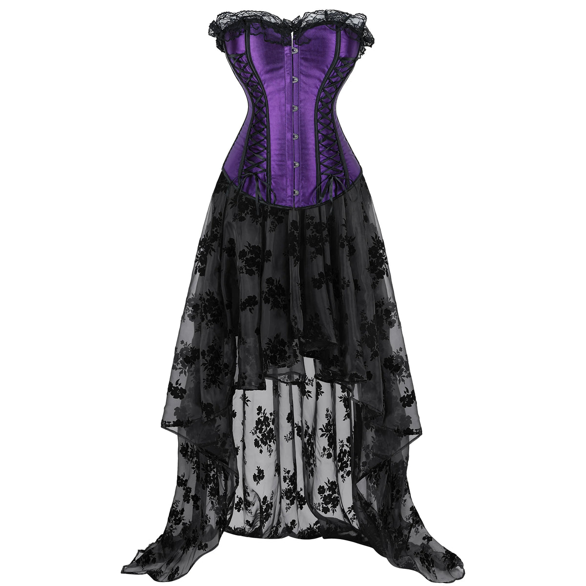 Corset Gothique Satin Femme – Haut ou Ensemble Jupe, S à 2XL