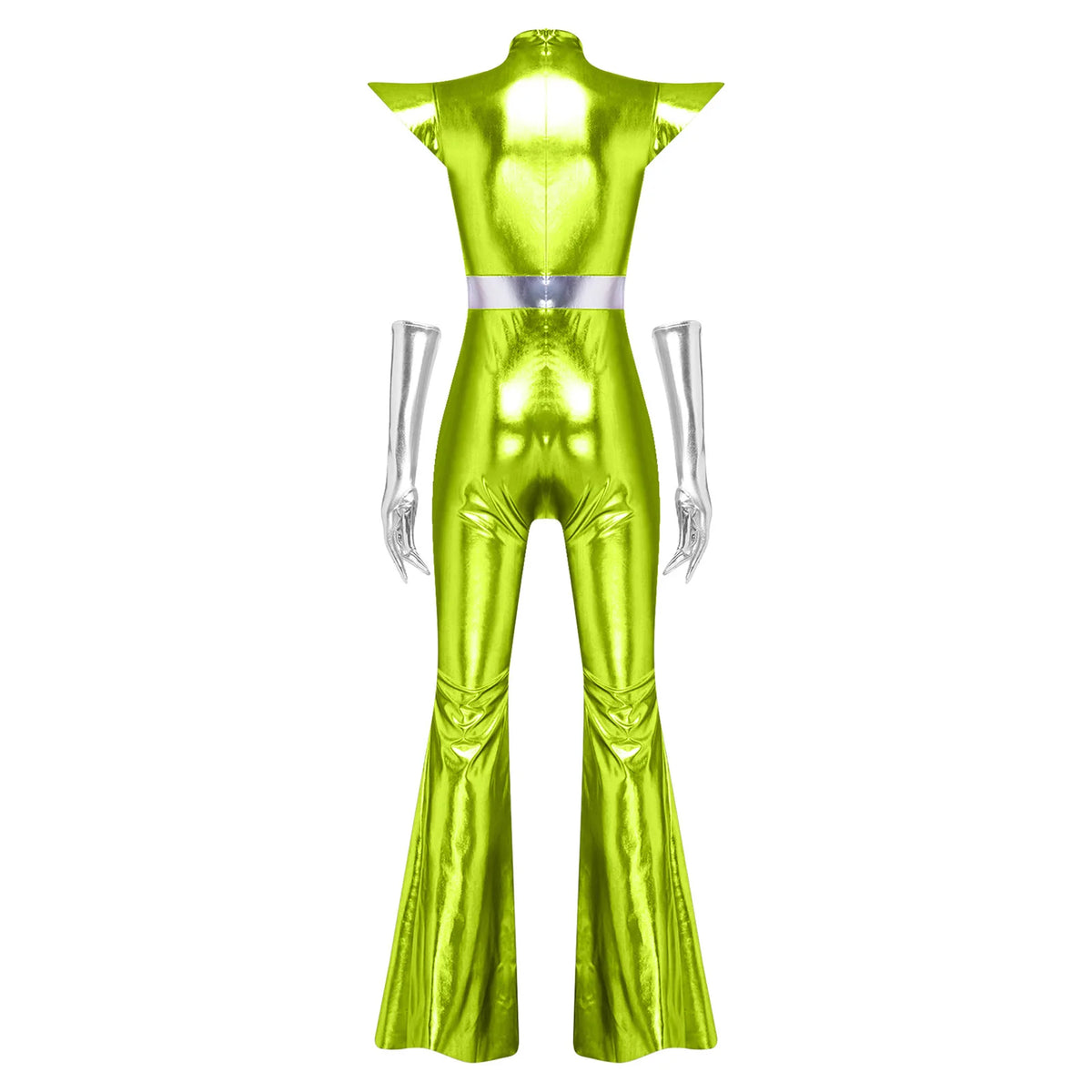 Combinaison Alien Métallisée Femme – Pattes d'Éléphant et Gants – vue 4
