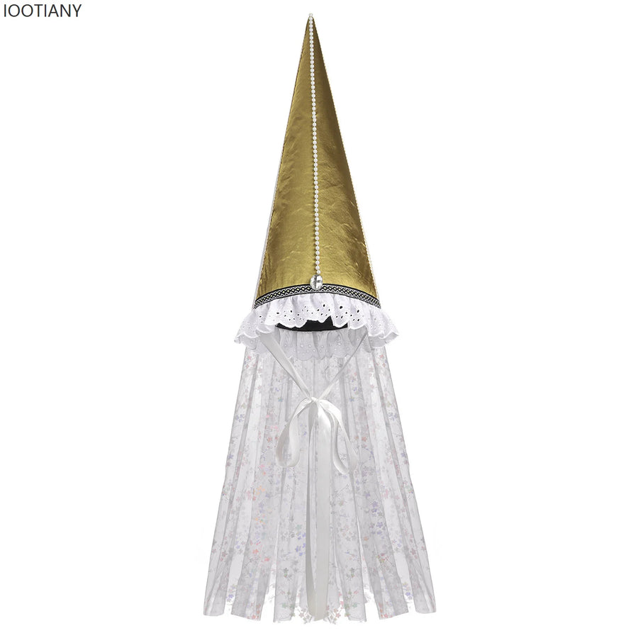 Chapeau Pointu de Sorcière avec Voile Blanc – vue 3