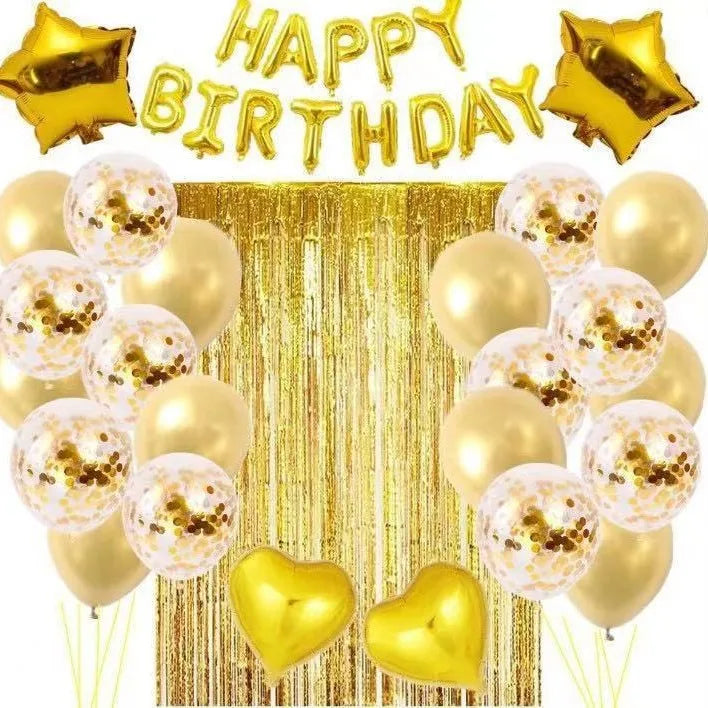 Kit Décoration Ballons Happy Birthday Or Rose avec Confettis – vue 8