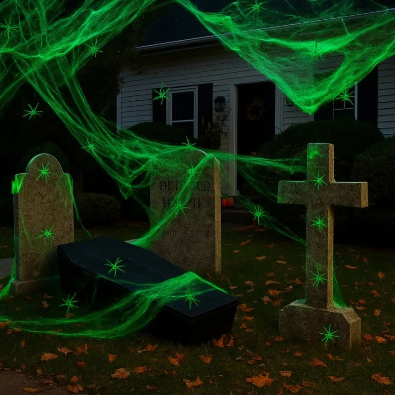 Toile d'araignée décorative phosphorescent extérieur Halloween – vue 3