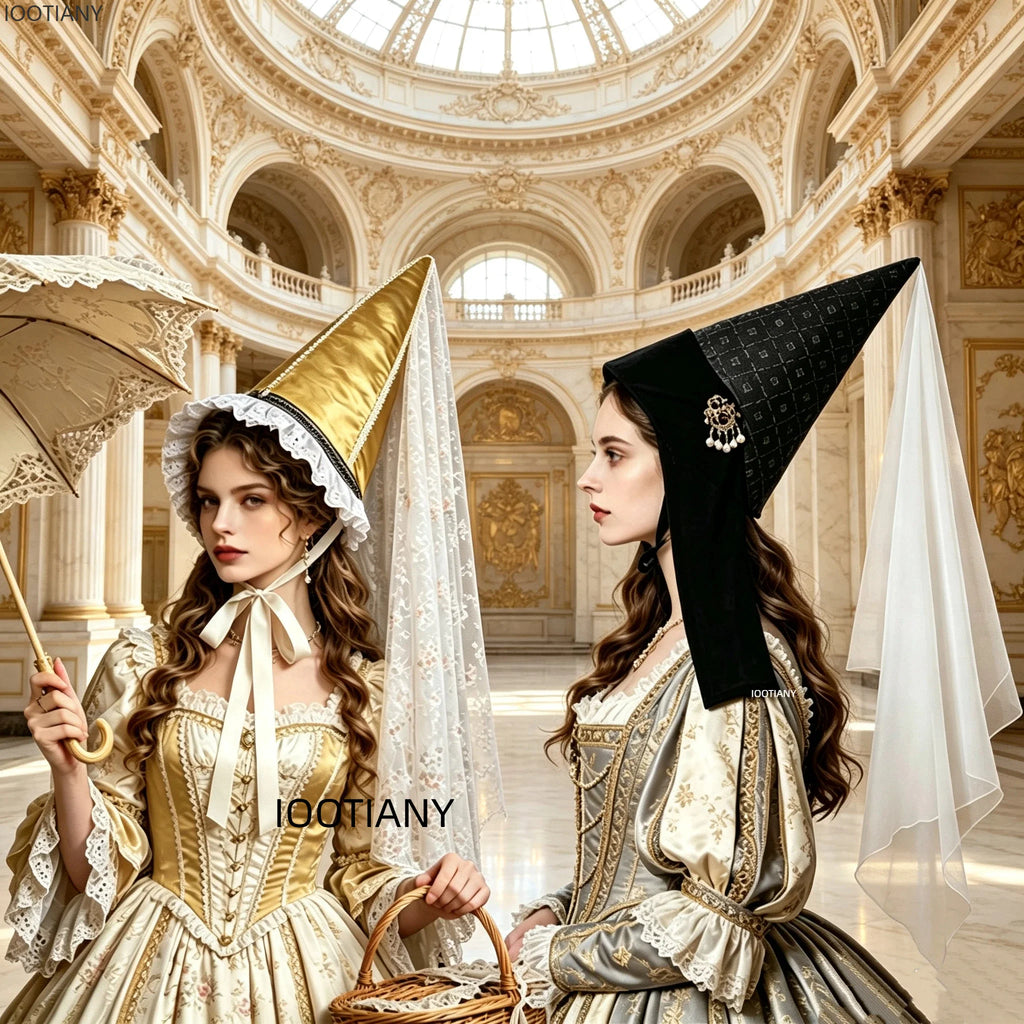 Chapeau Pointu de Sorcière avec Voile Blanc
