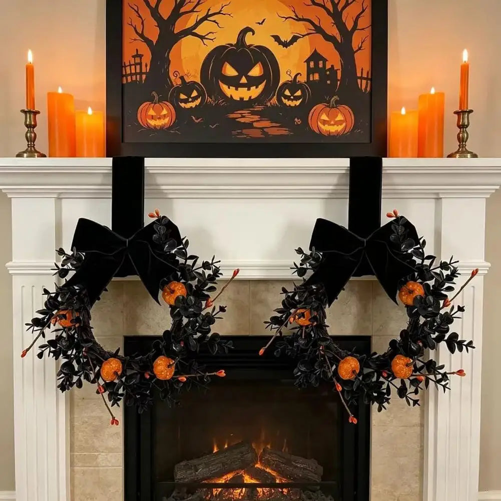 Couronne Halloween Noire – Citrouilles et Feuillage