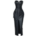 Robe Moulante Bustier en Simili Cuir Sexy