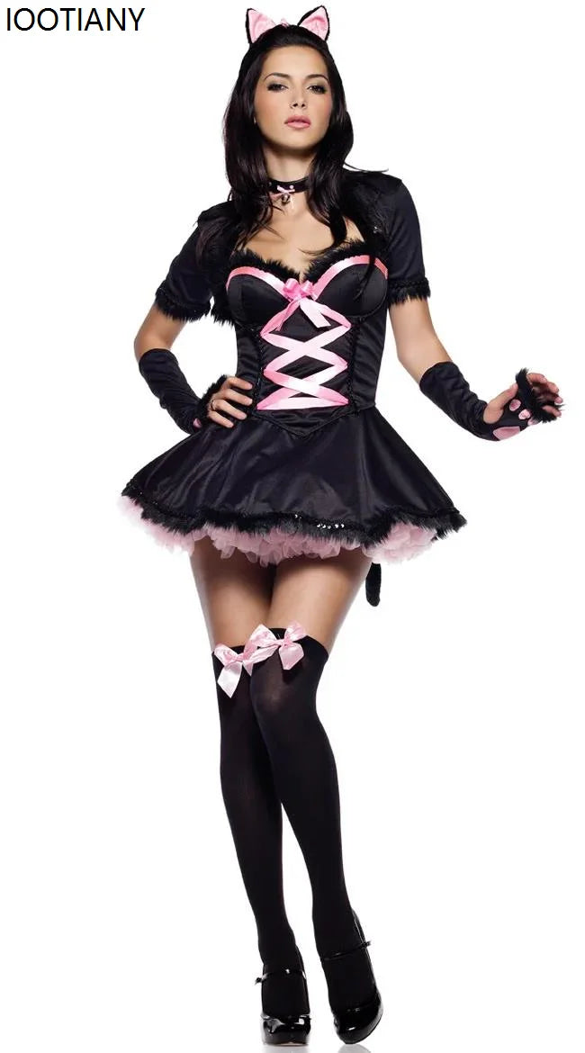 Déguisement Lapine Noire Sexy – Robe, Oreilles, Gants et Cape – vue 7