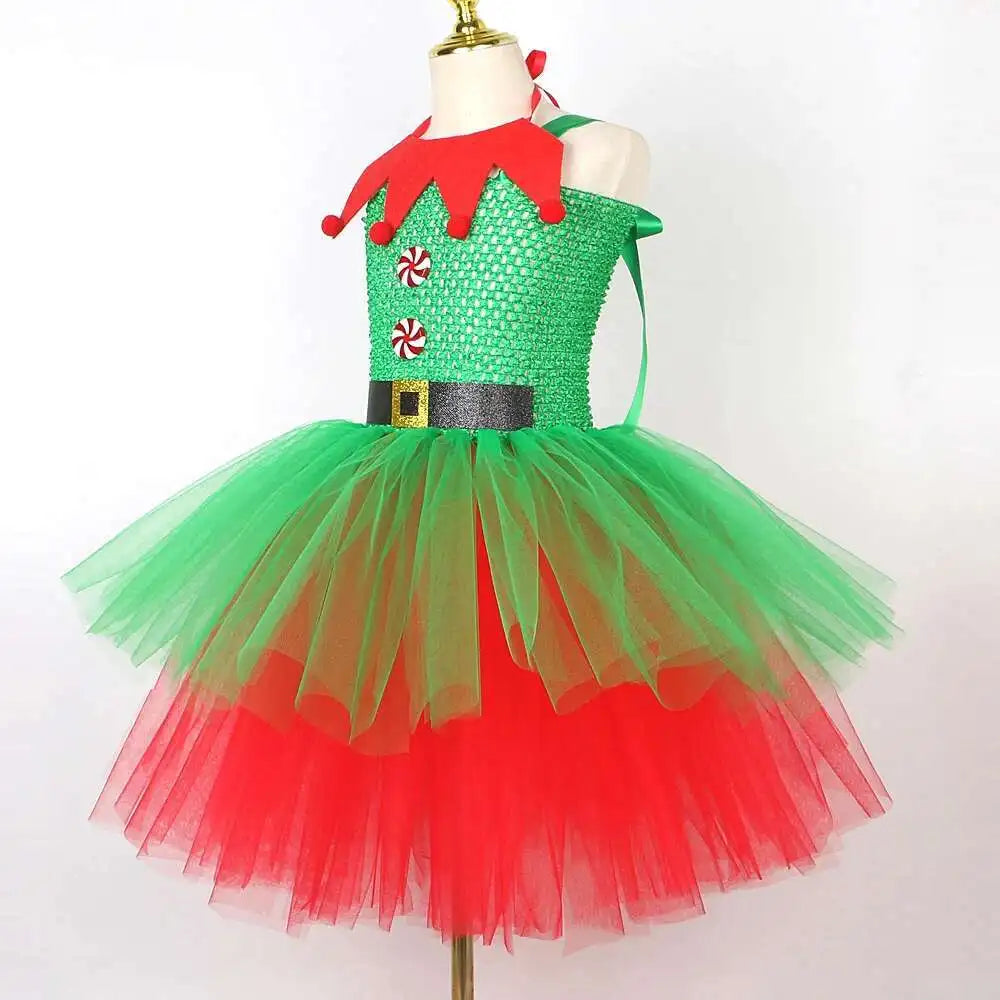 Robe de Lutine Rouge et Verte Fille – vue 3