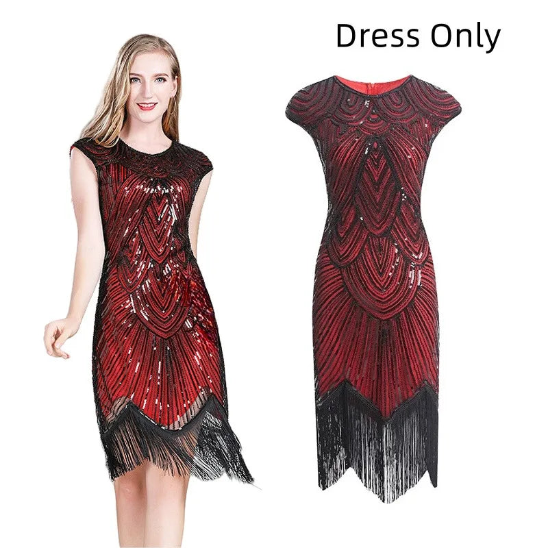 Robe Charleston Années 20 à Franges et Sequins avec Bandeau Plume – vue 7