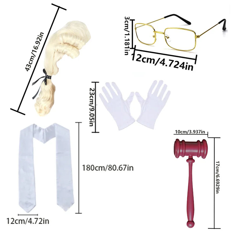 Kit Accessoires de Juge – Perruque, Marteau et Gants