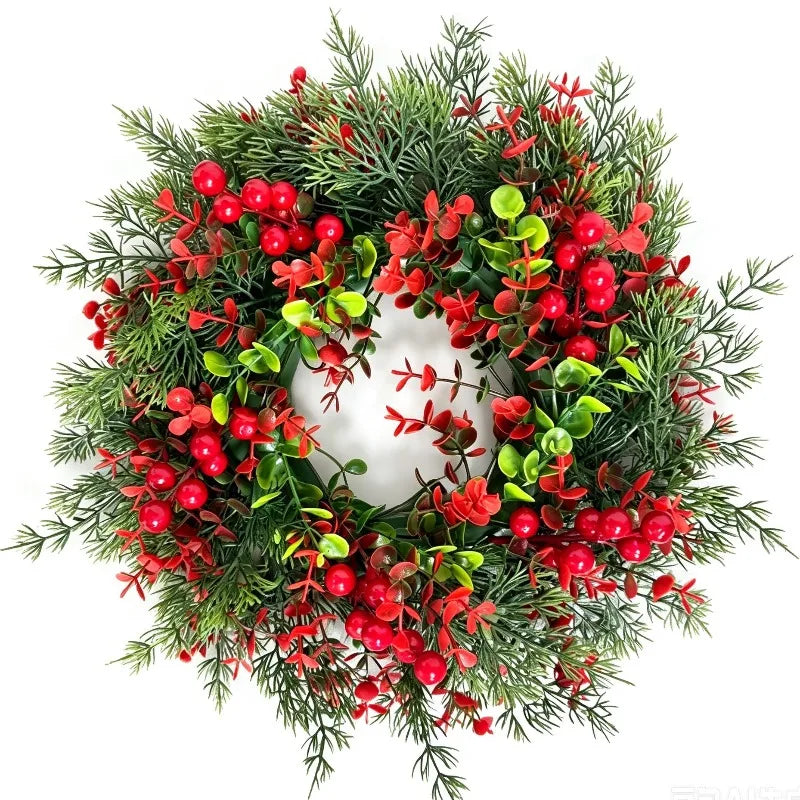 Couronne de Noël Lumineuse Pin et Eucalyptus avec Baies Rouges – vue 9