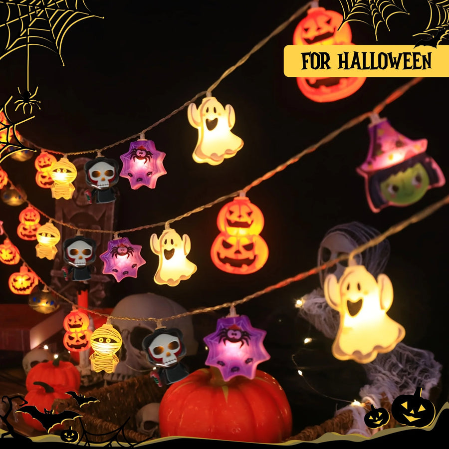 Guirlande LED Halloween – Citrouilles et Fantômes, 1,5 à 6 m