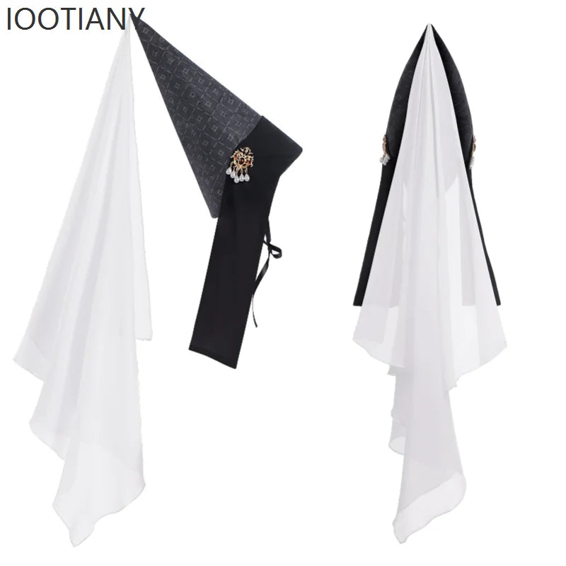 Chapeau Pointu de Sorcière avec Voile Blanc – vue 4