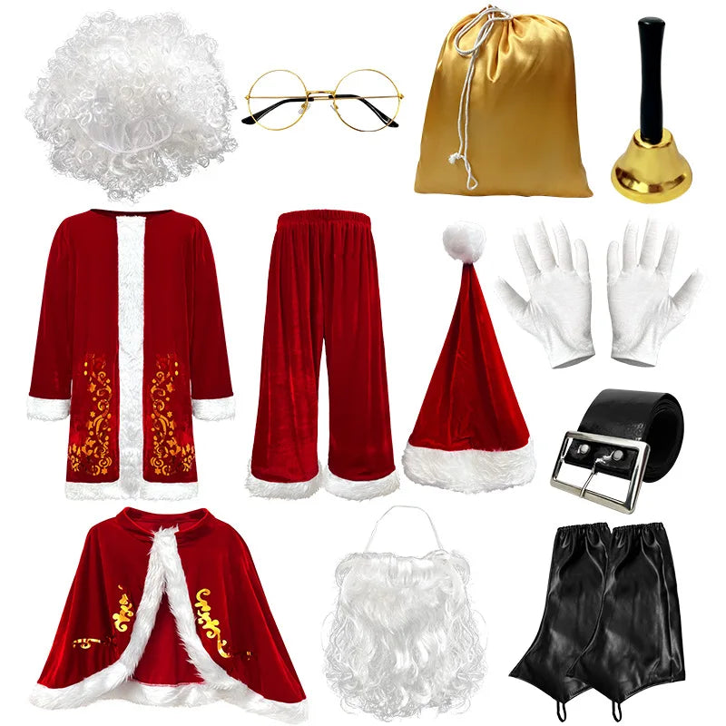 Costume Père Noël Doré Homme – Ensembles 8 ou 12 Pièces, M à 6XL