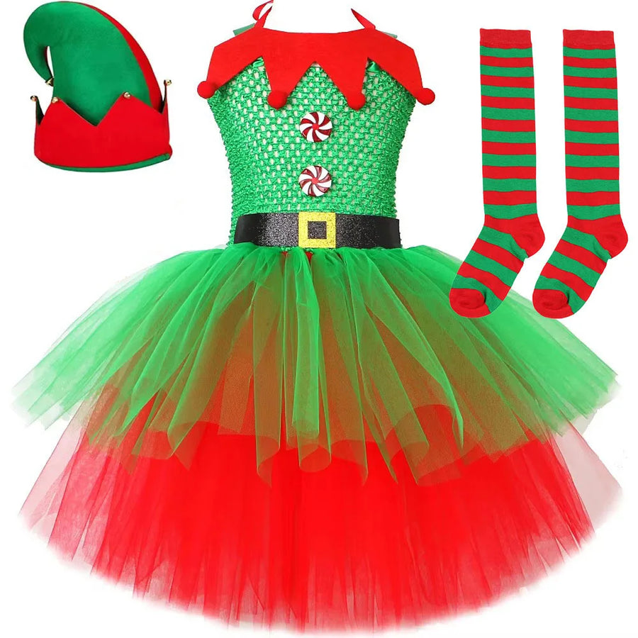 Robe de Lutine Rouge et Verte Fille – vue 7