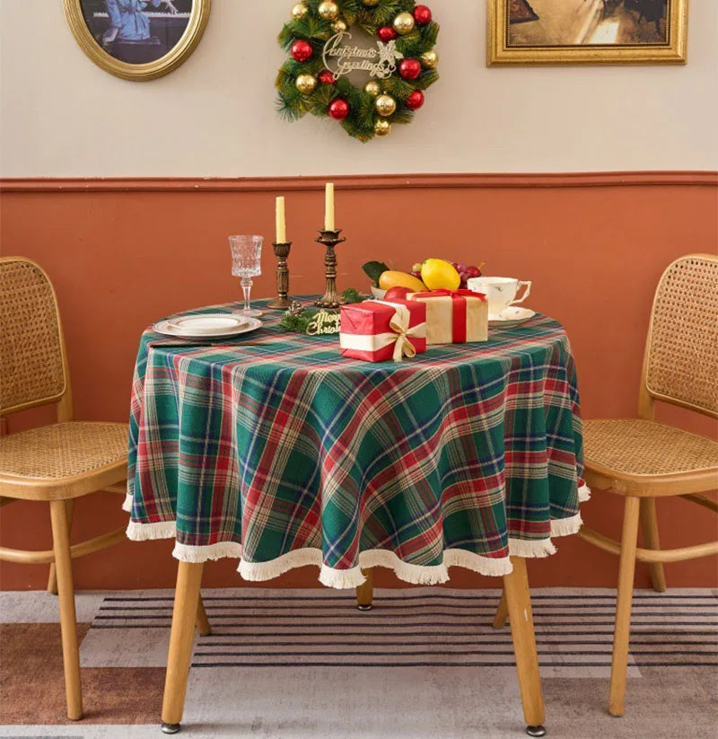 Nappe Ronde de Noël Vintage à Carreaux Rouge et Vert – vue 7