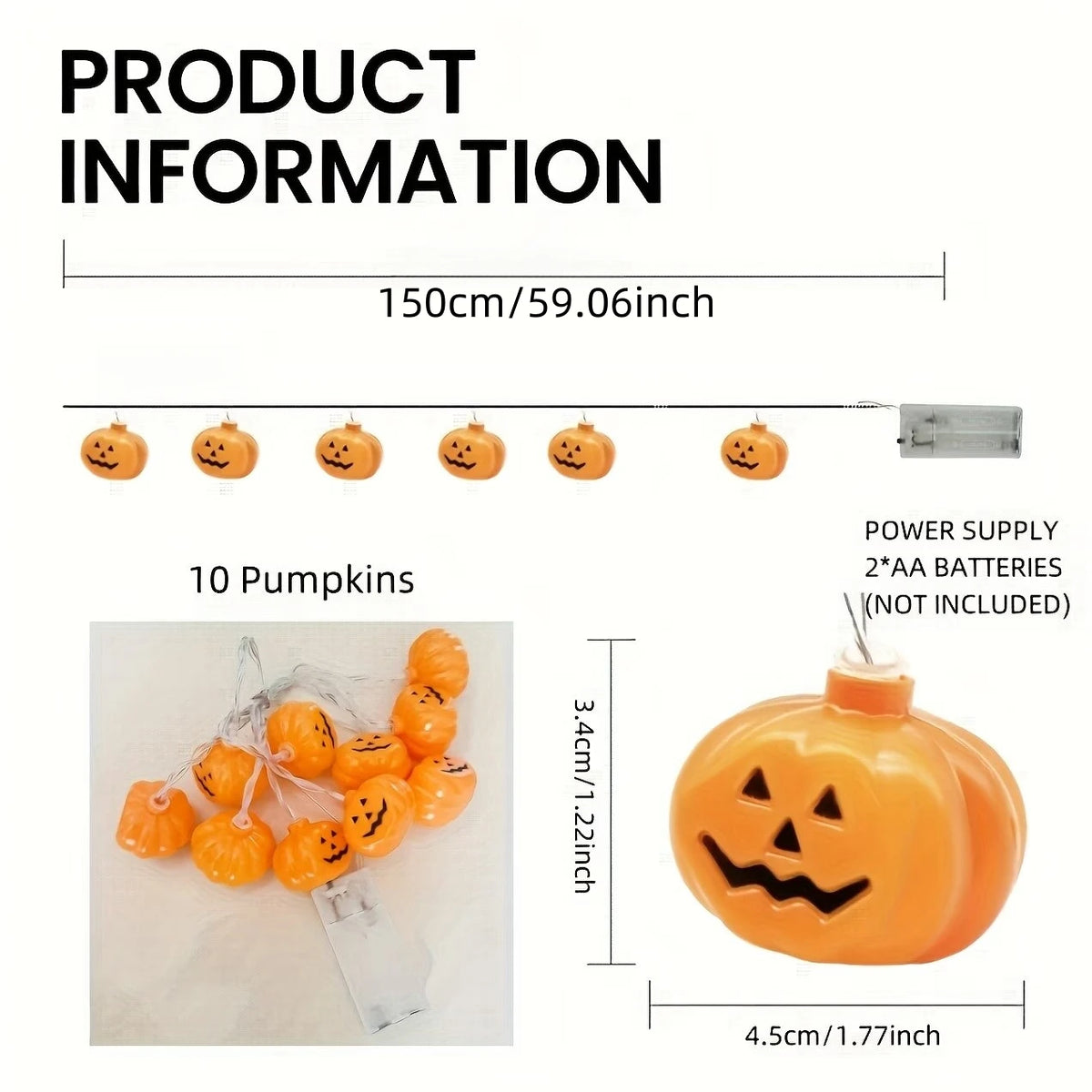 Guirlande lumineuse LED citrouilles Halloween – vue 5