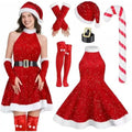 Déguisement Mère Noël Sexy – Robe Dos Nu, Bonnet, Gants et Bas