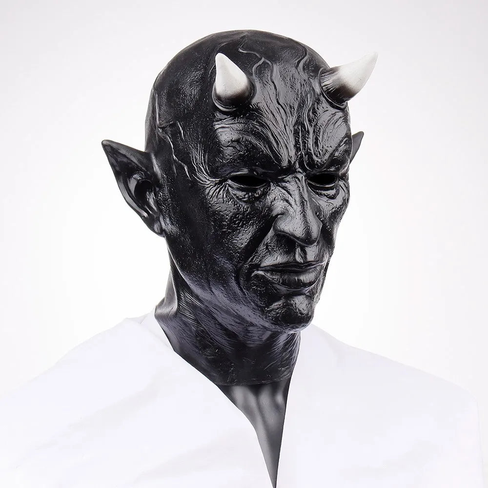 Masque Démon à Cornes en Latex – Masque d'Horreur Intégral – vue 4