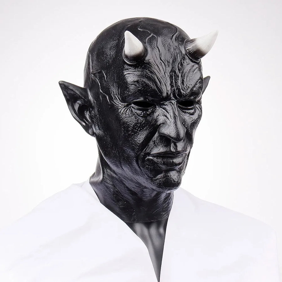Masque Démon à Cornes en Latex – Masque d'Horreur Intégral – vue 4