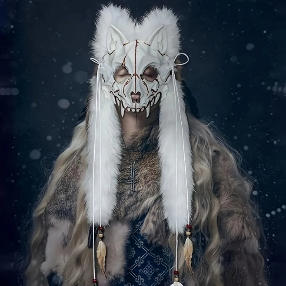 Masque Loup en Fourrure – Coiffe Viking – vue 4