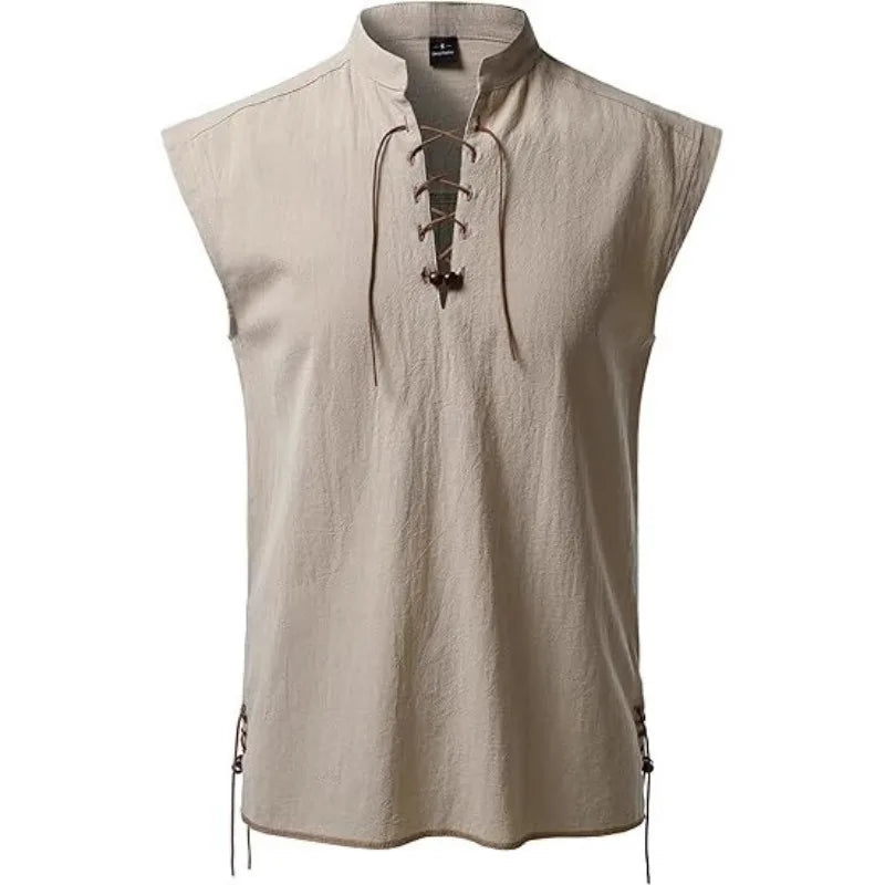 Chemise Pirate Sans Manches à Lacets Homme
