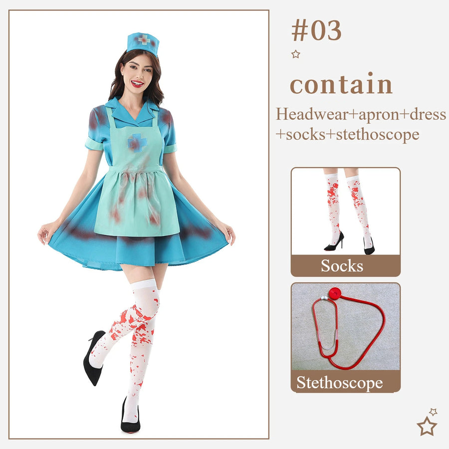 Déguisement Infirmière Zombie Femme – Robe Tachée de Sang