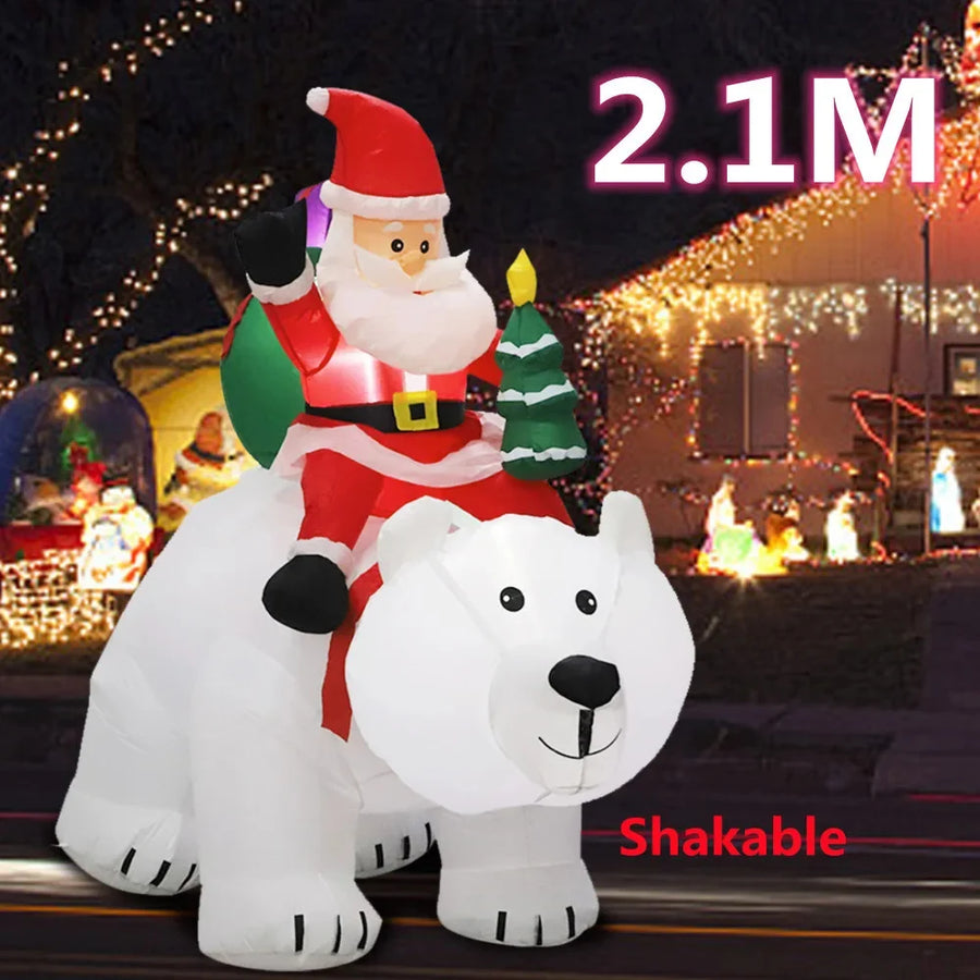 Père Noël sur Ours Polaire Gonflable 2,1 m – Décoration