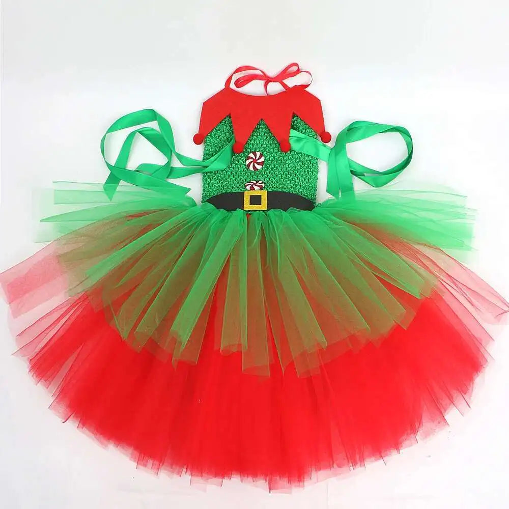 Robe de Lutine Rouge et Verte Fille – vue 5