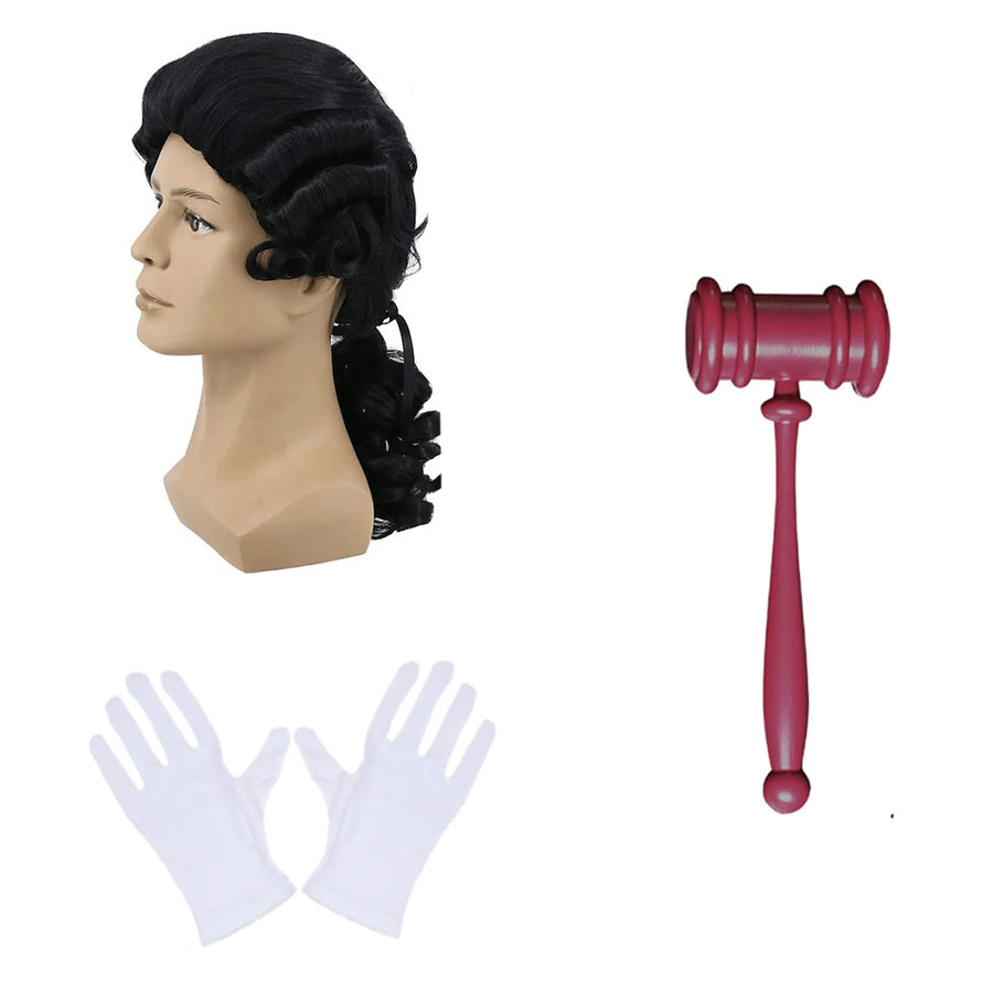 Kit Accessoires de Juge – Perruque, Marteau et Gants