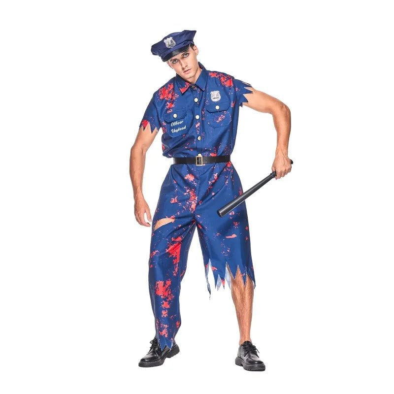 Déguisement Policier Zombie Homme avec Chapeau et Ceinture – vue 2