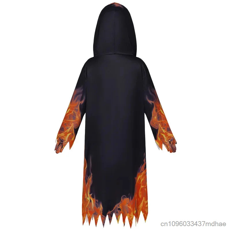 Déguisement Squelette Enflammé Enfant – Robe à Capuche Tête de Mort – vue 2