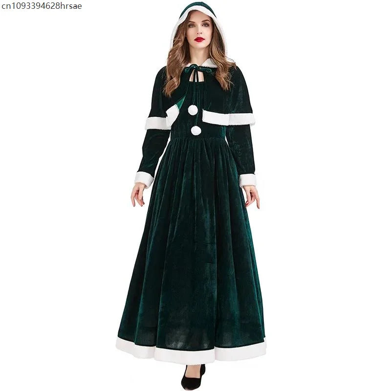Robe Longue de Noël à Capuche Femme – Rouge ou Verte – vue 4