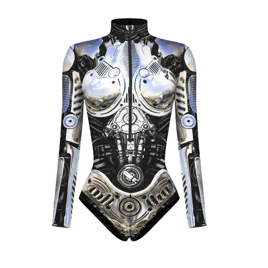 Combinaison Super-Héros Femme - Costume Armure Robot Imprimé Numérique