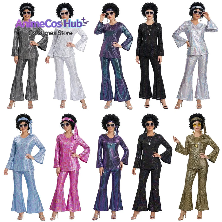 Déguisement Disco Femme Complet avec Lunettes et Perruque