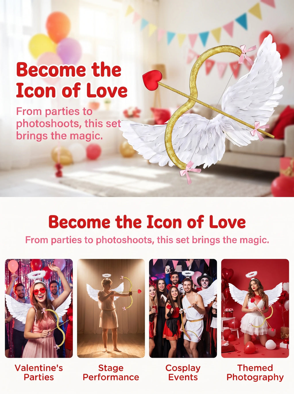 Kit Ange Cupidon Blanc – Ailes, Auréole et Arc
