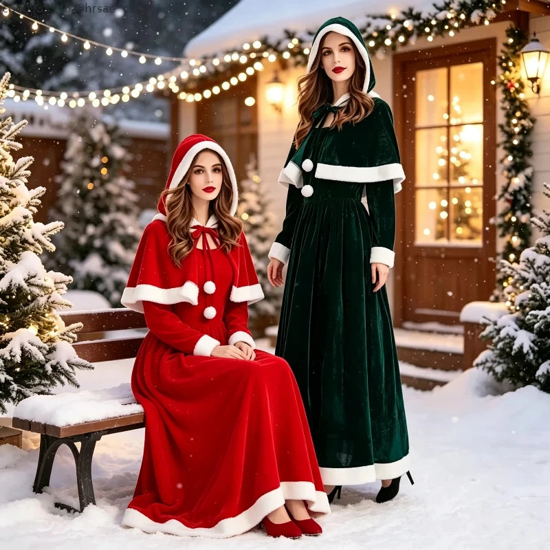 Robe Longue de Noël à Capuche Femme