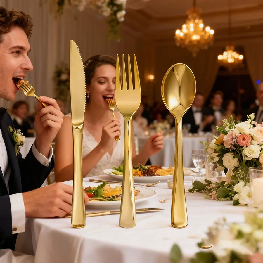 Couverts Jetables Dorés – Lots de 10, Cuillères et Fourchettes