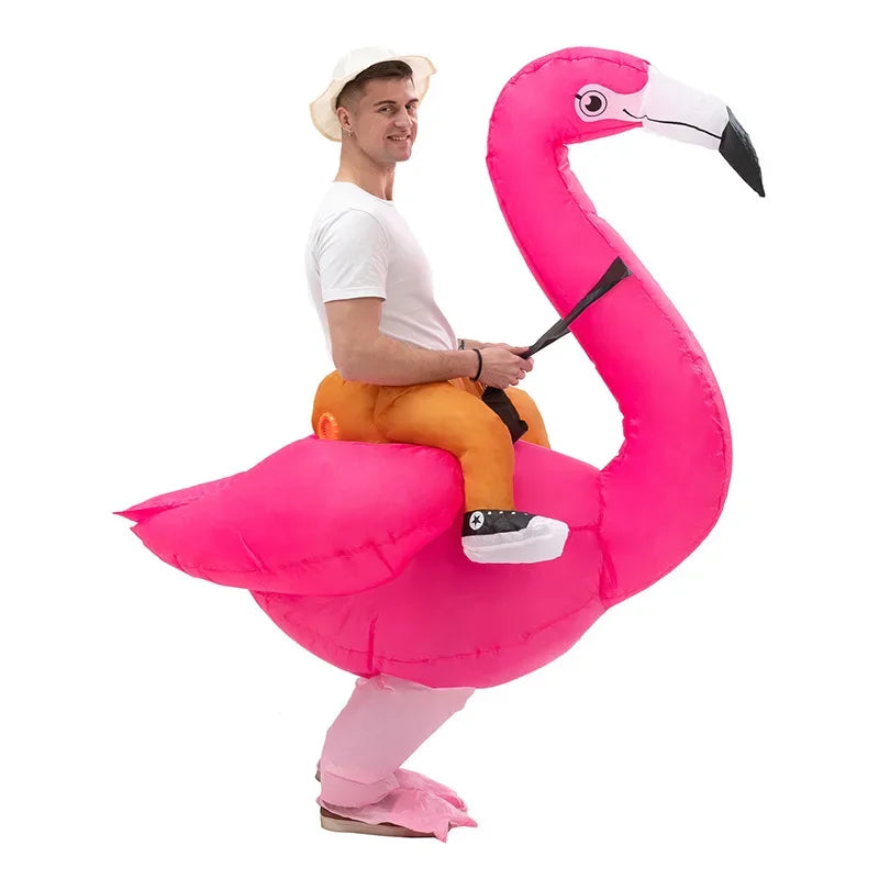 Déguisement Gonflable Flamant Rose Chevauché – vue 4