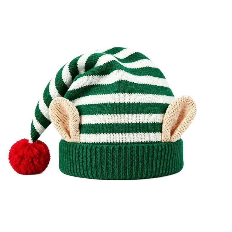 Bonnet de Lutin de Noël Tricoté avec Oreilles – 3 Coloris