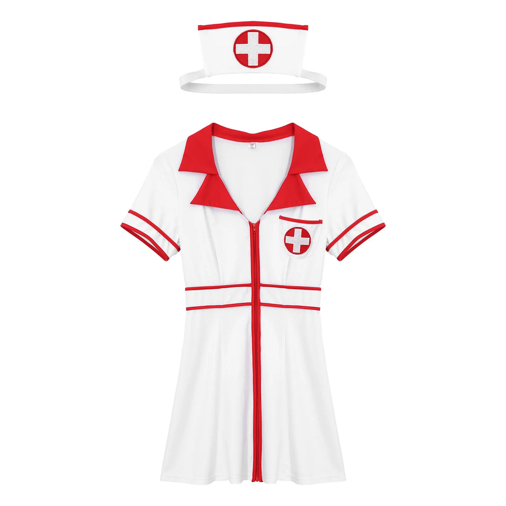 Déguisement Infirmière Femme Blanc – Robe et Coiffe S à 4XL