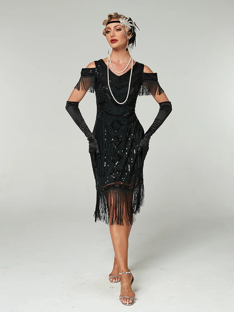 Robe Charleston à Franges Années 20 avec Accessoires
