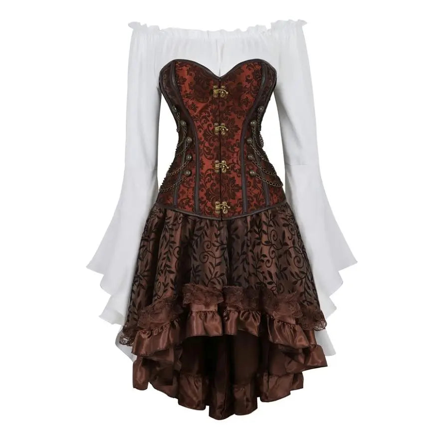 Déguisement Pirate Steampunk Femme 3 Pièces – Corset, Blouse et Jupe – vue 14