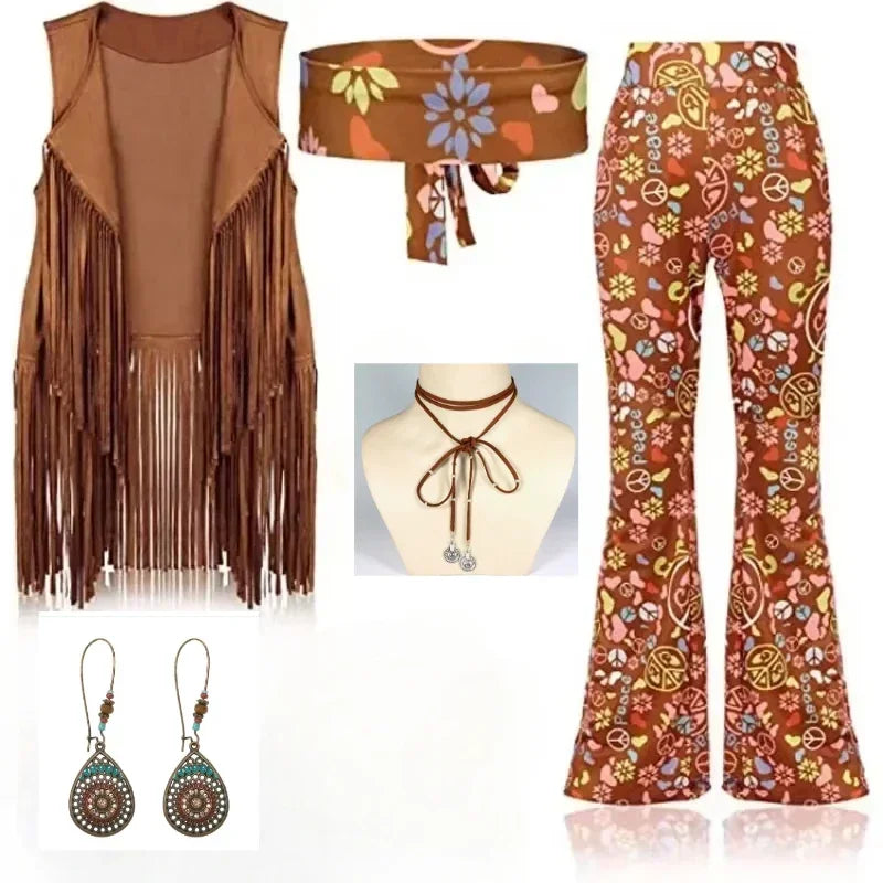 Gilet Hippie Peace and Love à Franges