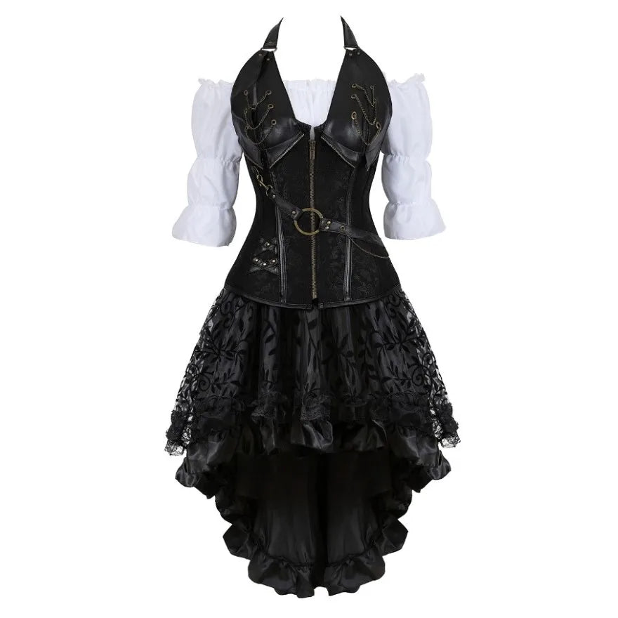 Déguisement Pirate Steampunk Femme 3 Pièces – Corset, Blouse et Jupe – vue 26
