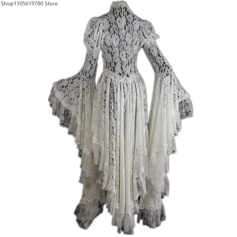 Robe Longue Gothique Médiévale en Dentelle Fleurie – vue 5