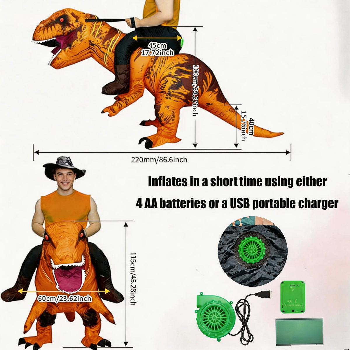 Déguisement T-Rex Gonflable Adulte – Six Coloris