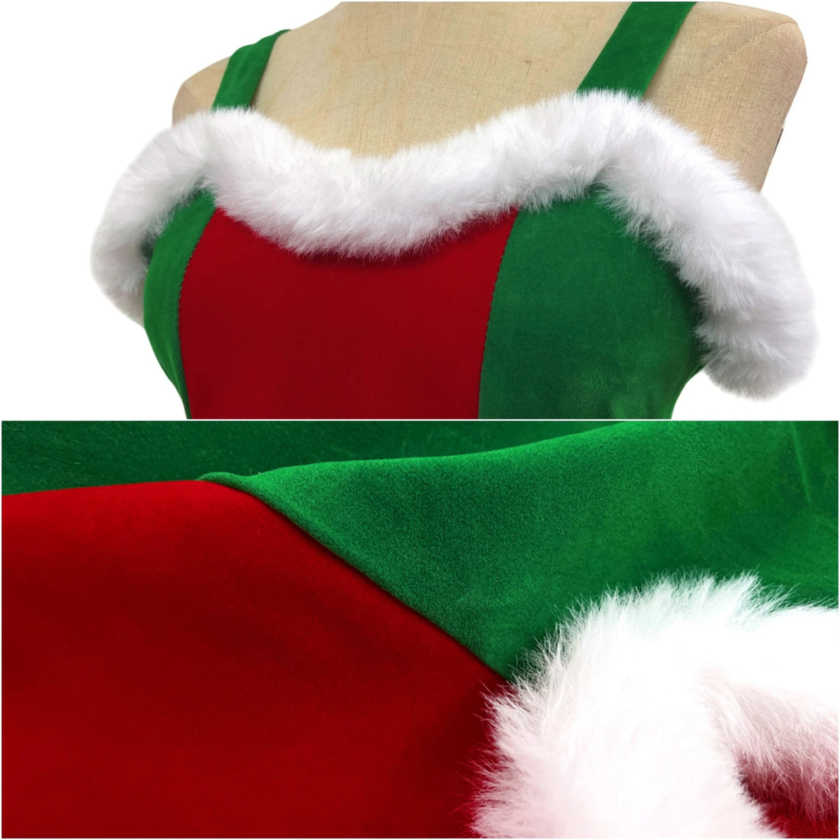 Robe Mère Noël Sexy à Bretelles avec Bonnet et Ceinture