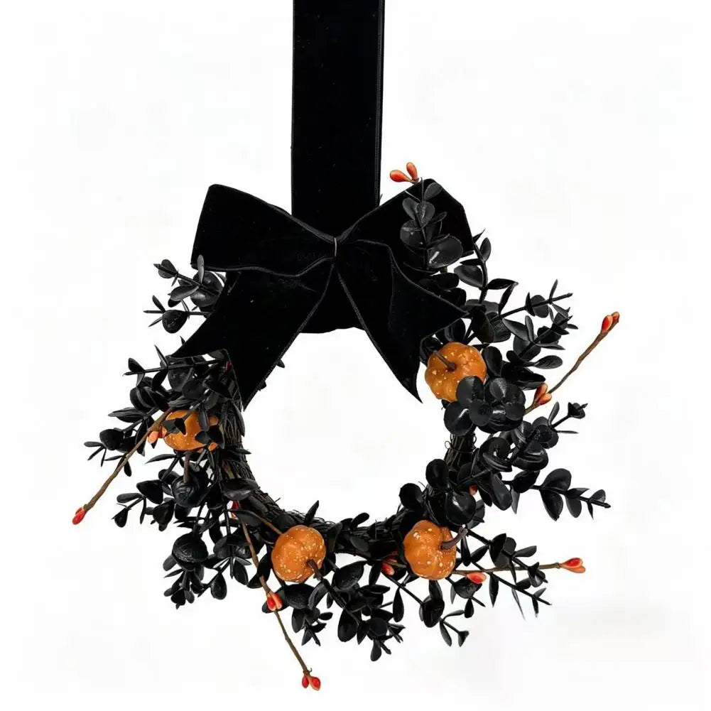 Couronne Halloween Noire – Citrouilles et Feuillage