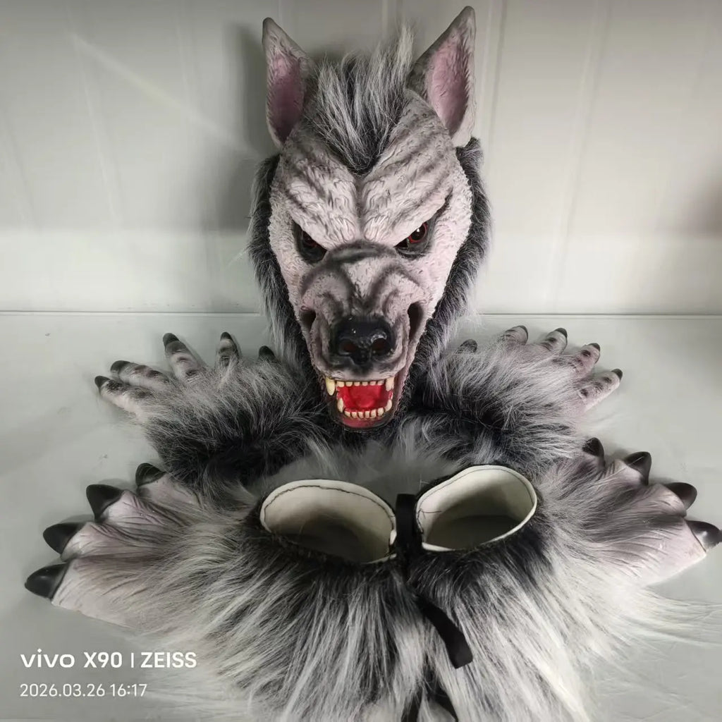 Déguisement Loup-Garou Peluche – Tête, Griffes et Pieds – vue 7