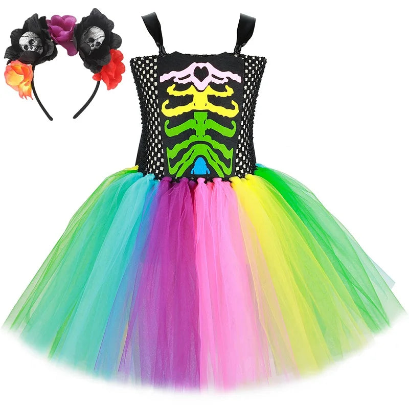 Robe Tutu Squelette Arc-en-Ciel Fille